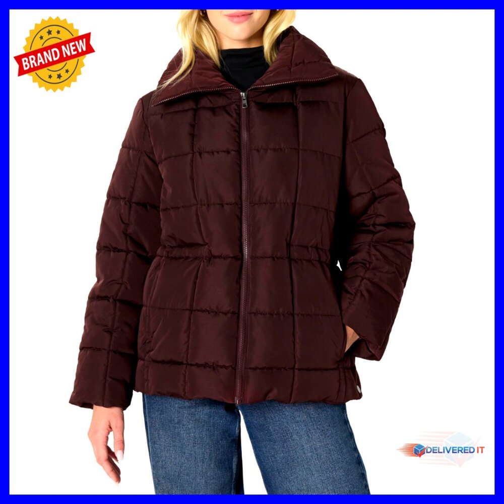 Oversized Square Quilted Puffer Jacket With Adjustable Waist